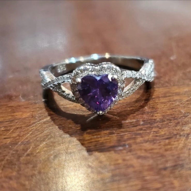 Amethyst Heart Sterling Silver Statement Ring