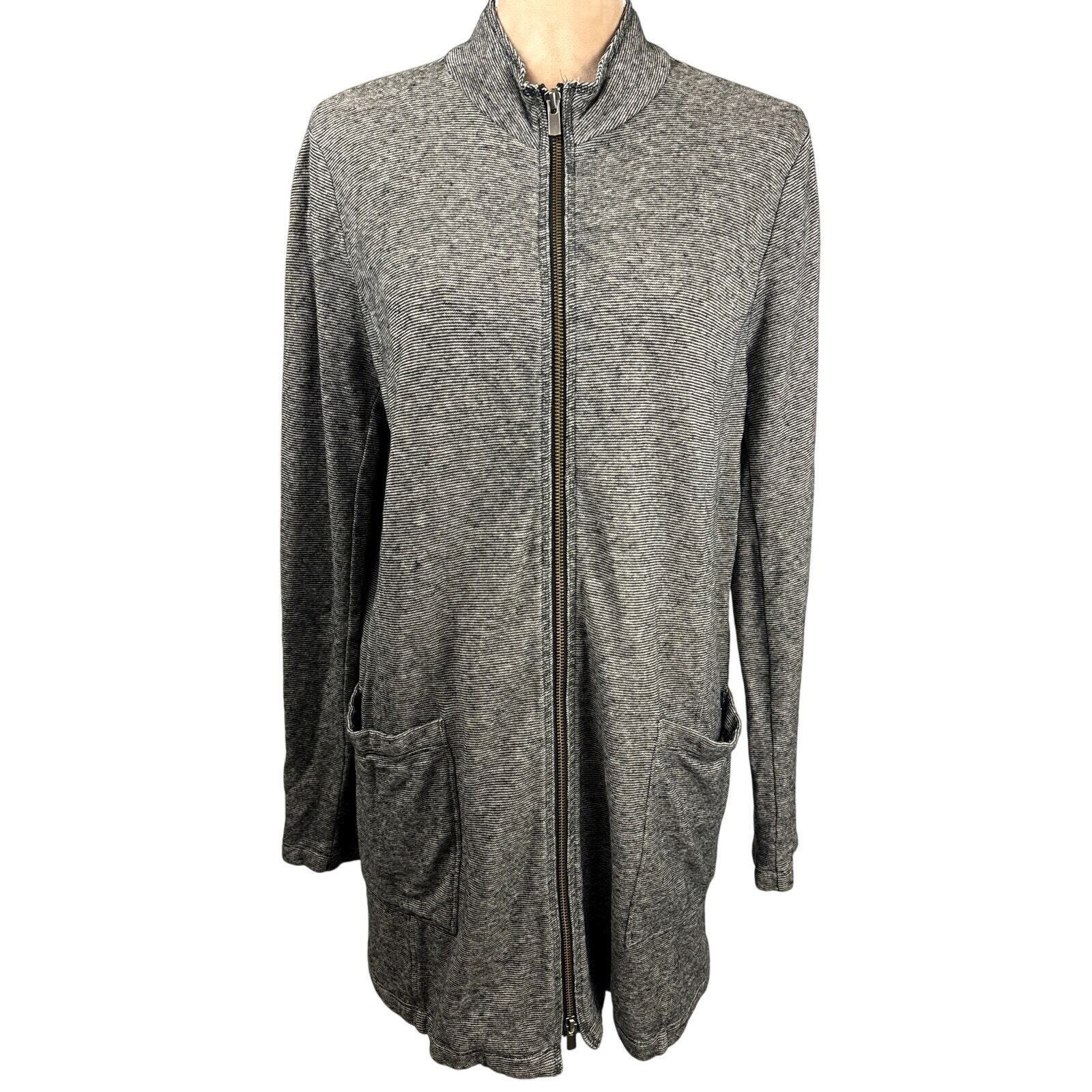Eileen Fisher Organic Hemp Tunic Top Jacket Zip Up Pockets Gray Athleisure Sz M