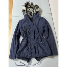 Navy Blue Faux Fur Drawstring Fitted Winter Coat Ski Jacket Size M