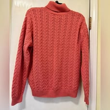 Cable Knit Turtleneck Sweater Cotton Salmon Coral color