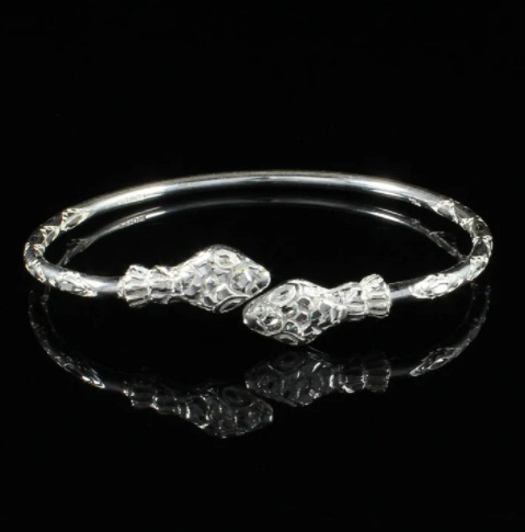 125 Handmade West Indian Bangle with Snake Heads in .925 Sterling Silver