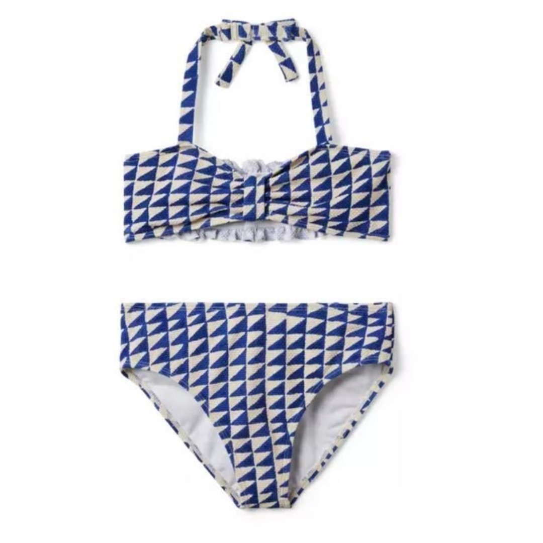 NEW NWT Girls Sz 12 Textured Blue Print Halter Bikini 2 Pc Swimsuit JANIE & JACK