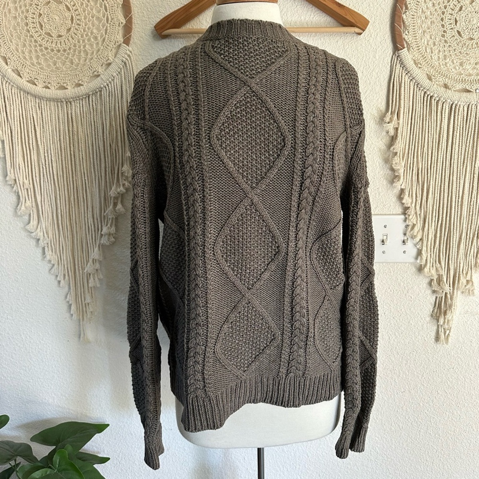 A.P.C brown cable knit merino wool blend pullover sweater chunky oversized small