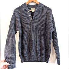 L.L. BEAN Men's Navy Chunky Ribbed Henley Sweater size medium