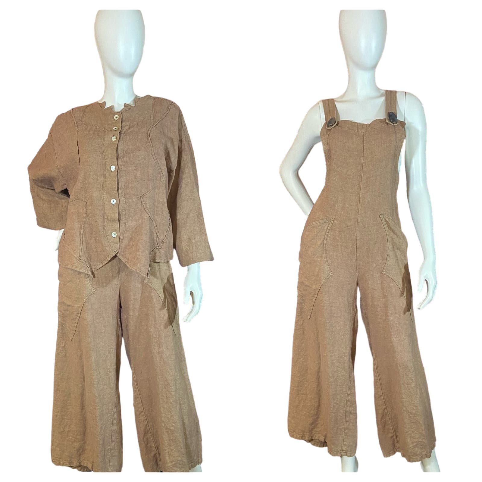 90's Vintage Linen Overalls and Matching Jacket Set by Cynthia Ashby