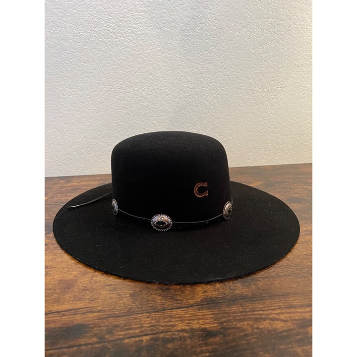 Charlie 1 Horse Stage Coach Black Wool Cowboy Hat Silver Concho Band Size 7 1/8