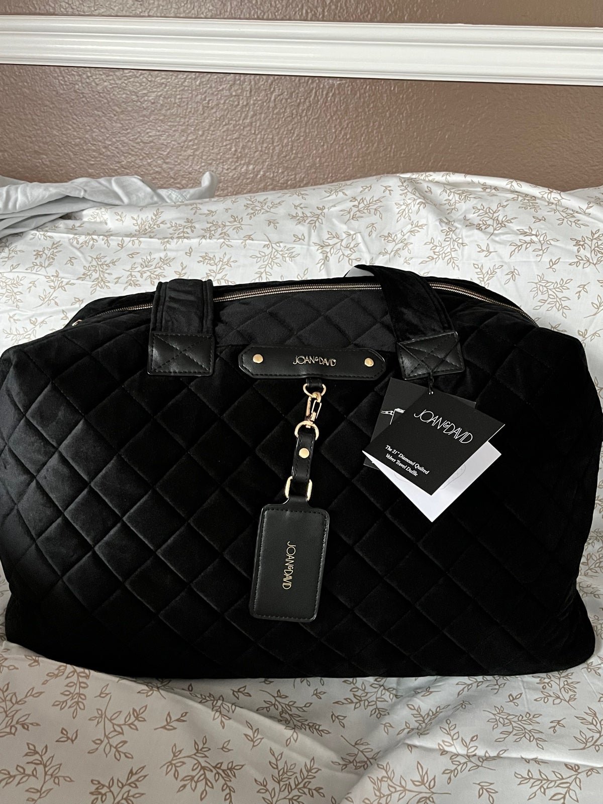 Joan & David 21” velvet diamond duffle weekender