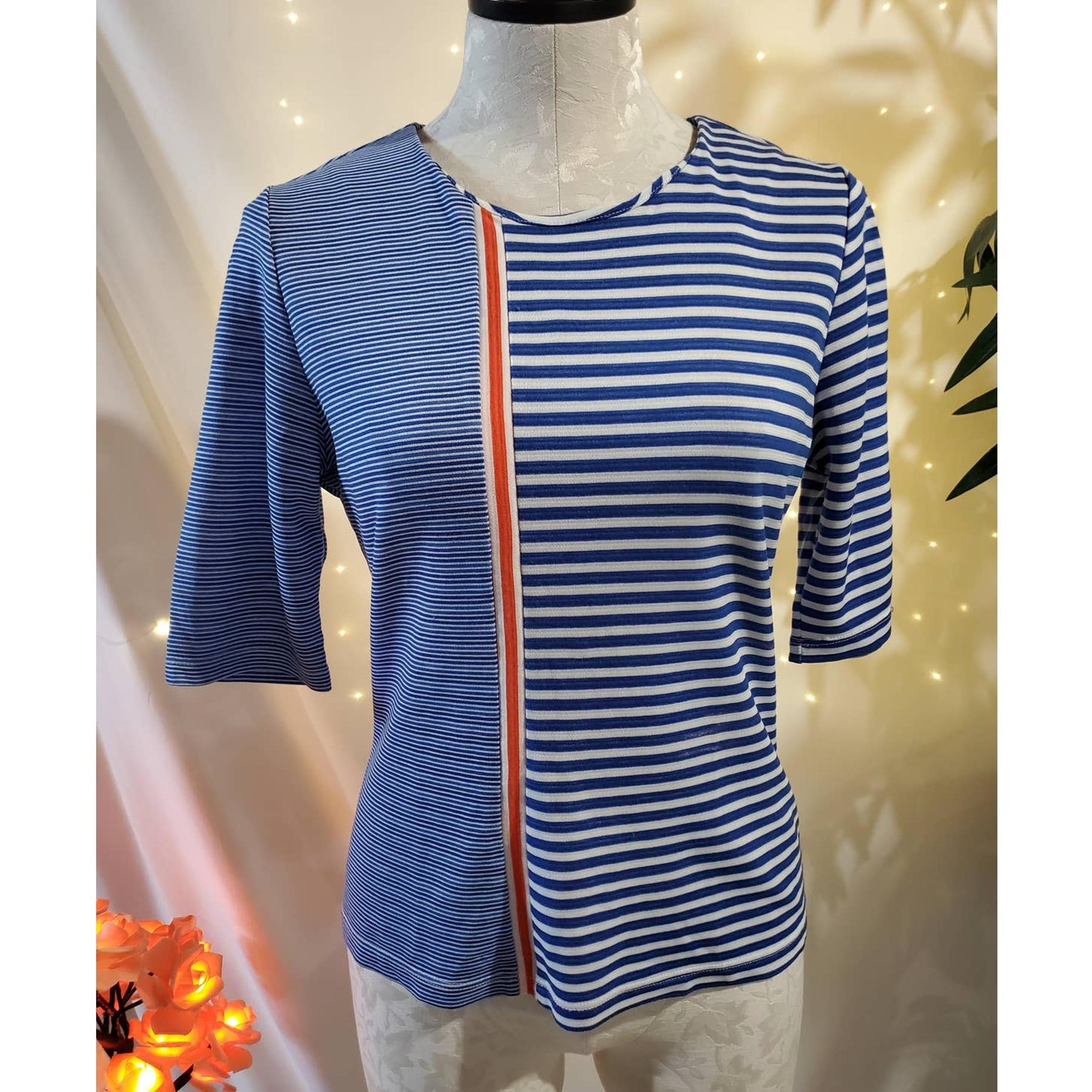 Opening Ceremony Women's Striped Nautical Top Size L 3/4 Sleeve Tencel Blend