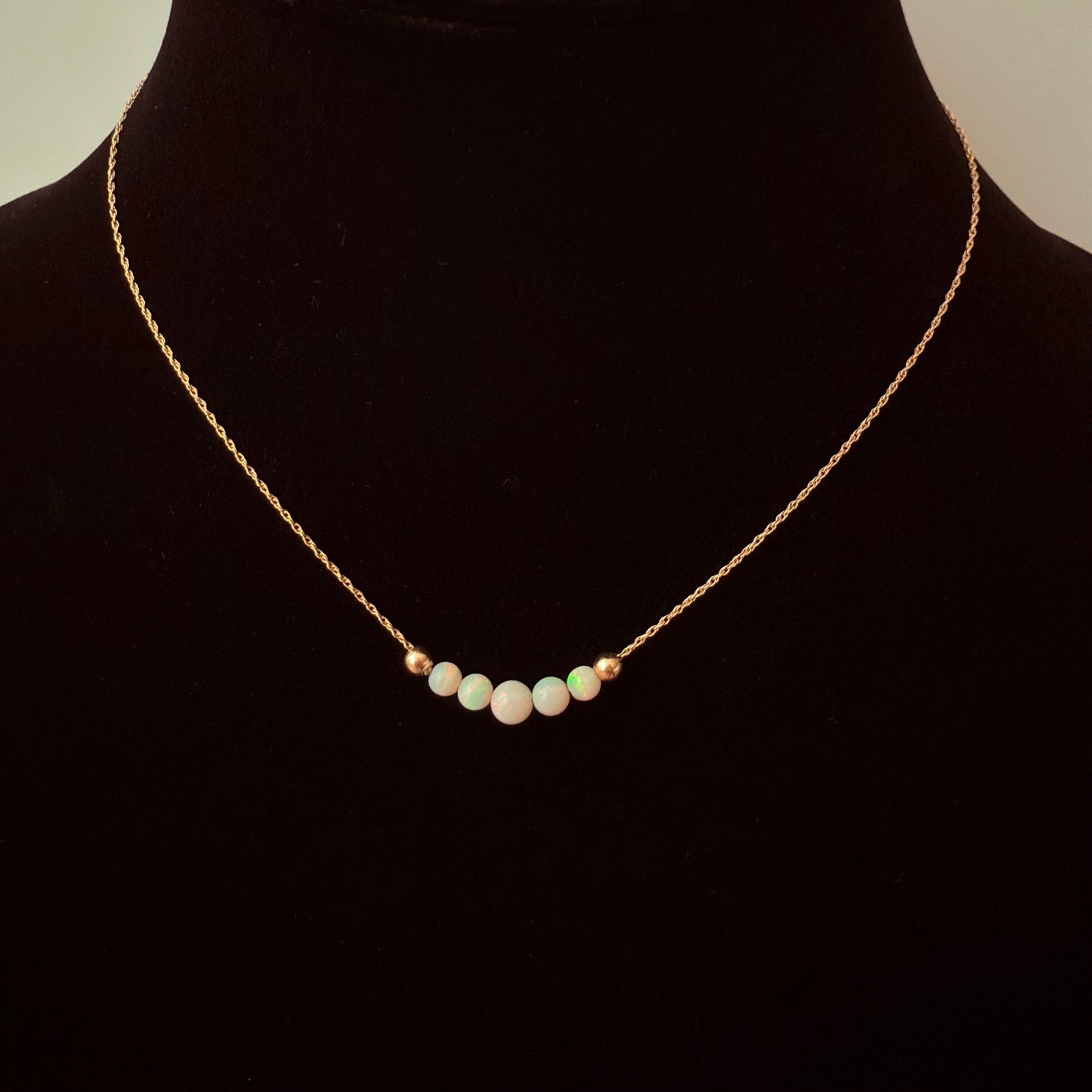 14k Yellow Gold Natural Opal Bead Bar Collar Chain Necklace