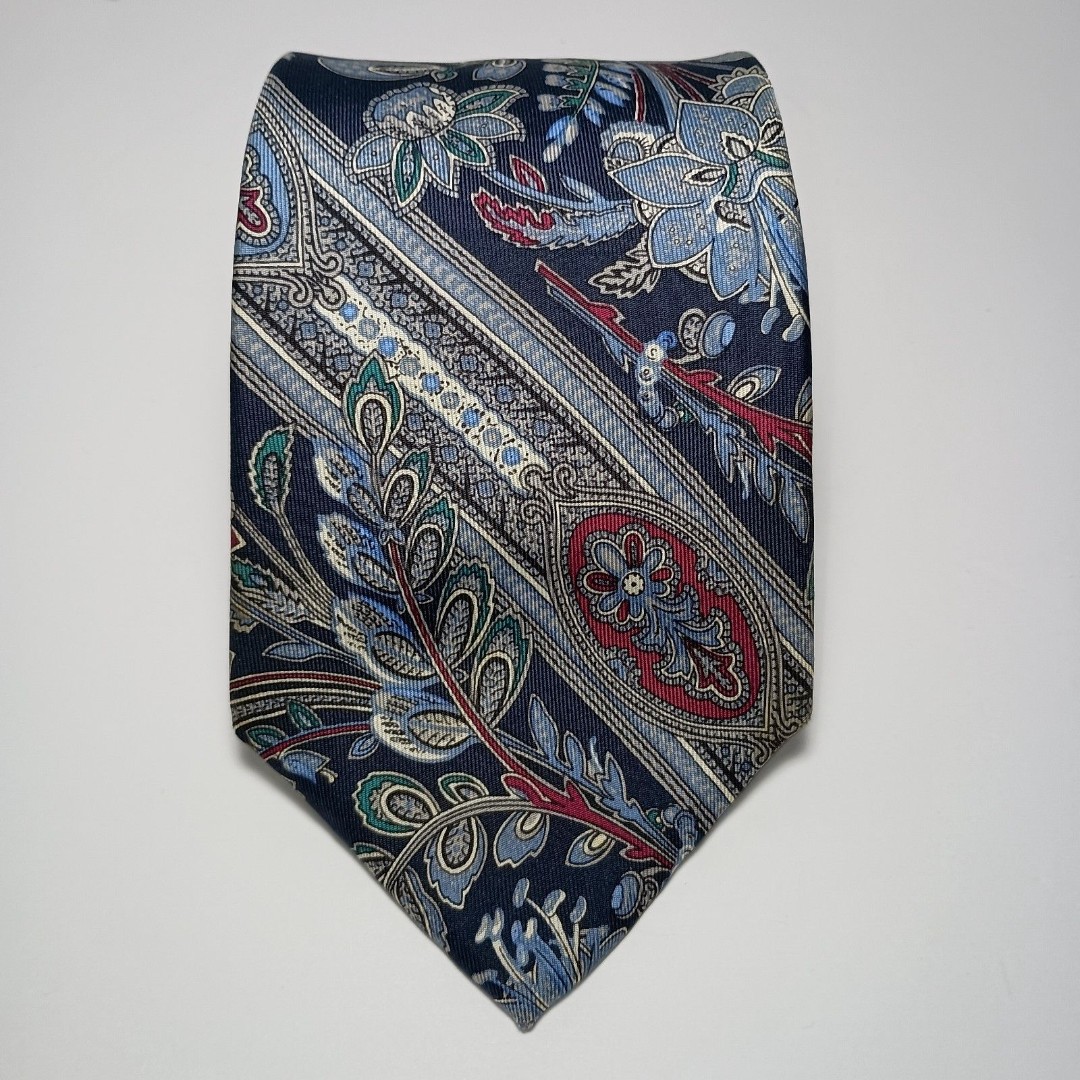 Vintage CHRISTIAN DIOR Silver Blue Red Paisley Silk Necktie TIE 57 L x 3.5 W