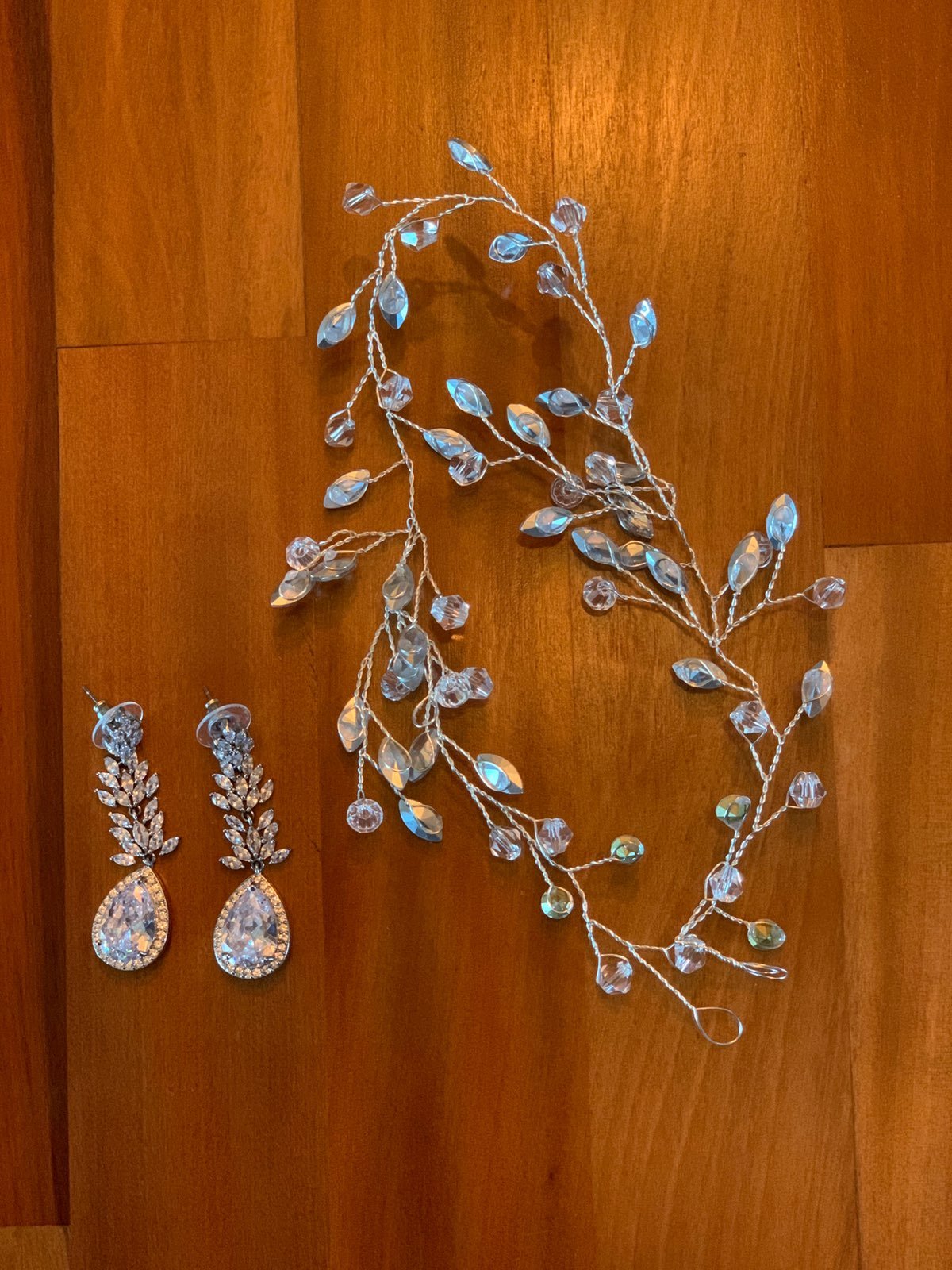 Bridal hair vine and earrings