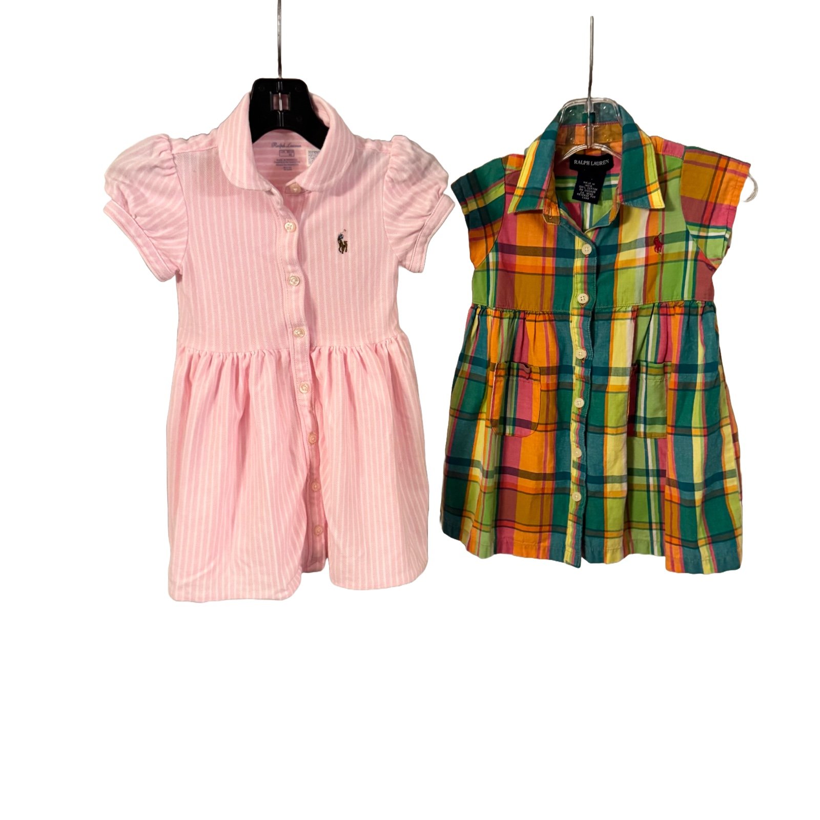 Ralph Lauren LOT OF 2 Baby Girls Dresses 1-pink & 1-multi Color Plaid Size 12 Mo
