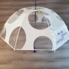 NEW RARE Miami Design District Bubble Fly Dome Umbrella, White Blue Art Basel 3+
