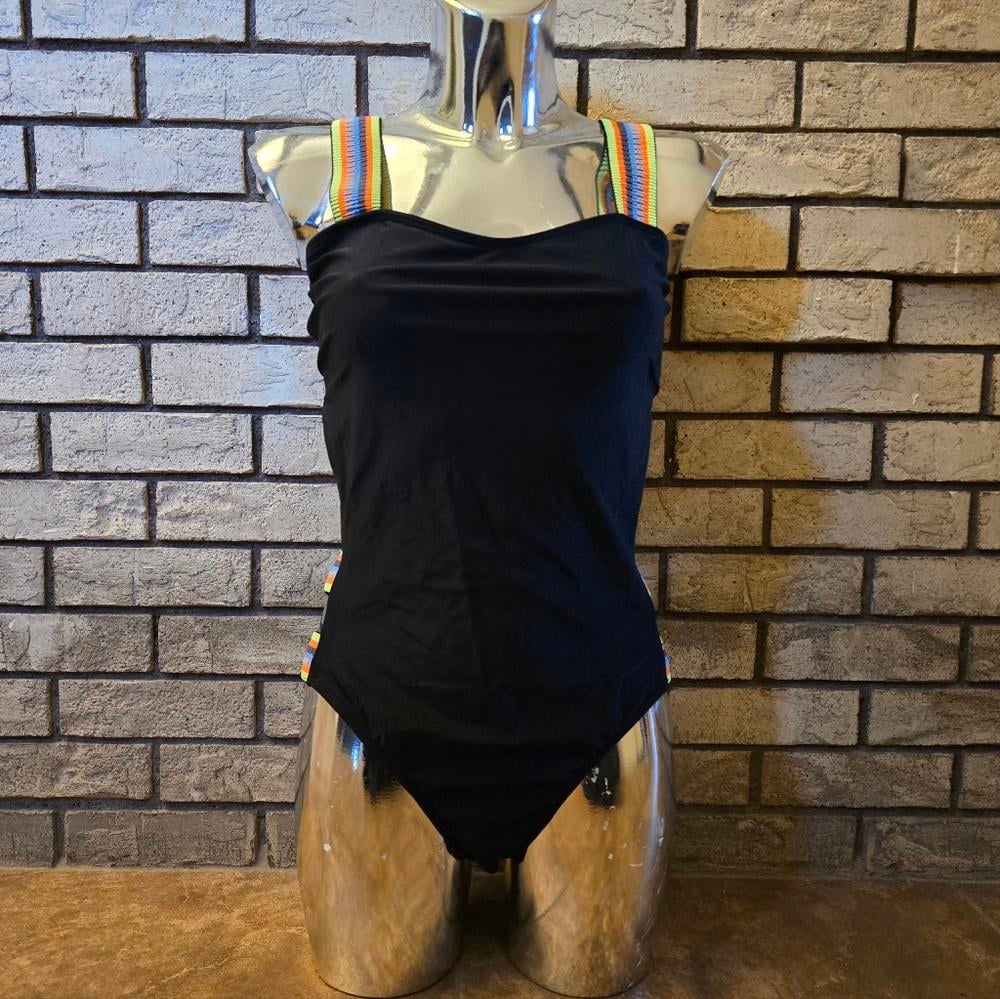 Black Multicolored Band SHEIN Monokini