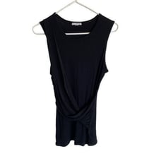 James Perse Deep V Wrap Top Ruched Black Size 2 100% Cotton Draped Sleeveless
