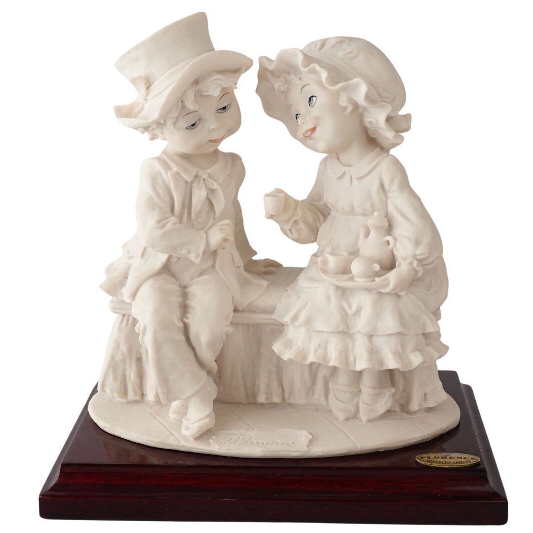 Giuseppe Armani Sculpture Tea Time # 133F - Boy & Girl Serving Tea, Italy RARE