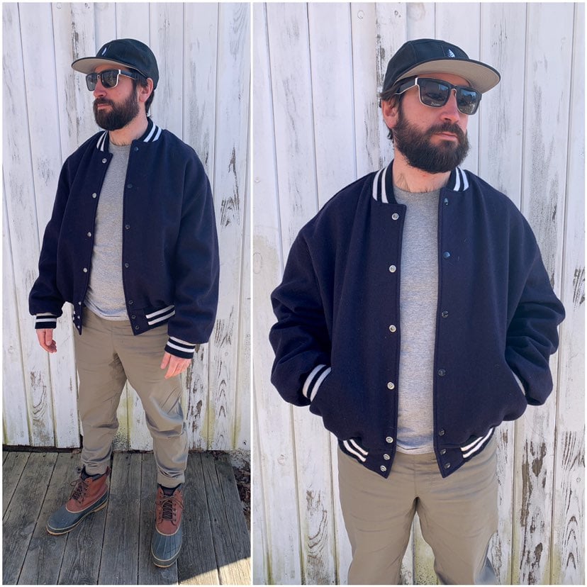 Vintage Blue Wool Varisty Bomber Jacket