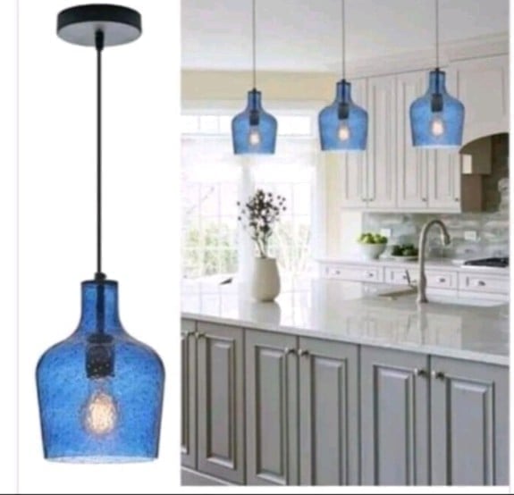 Ugly Egg 1 Light Pendant Light Seebwd Hand Blown Bubble Glass Blue