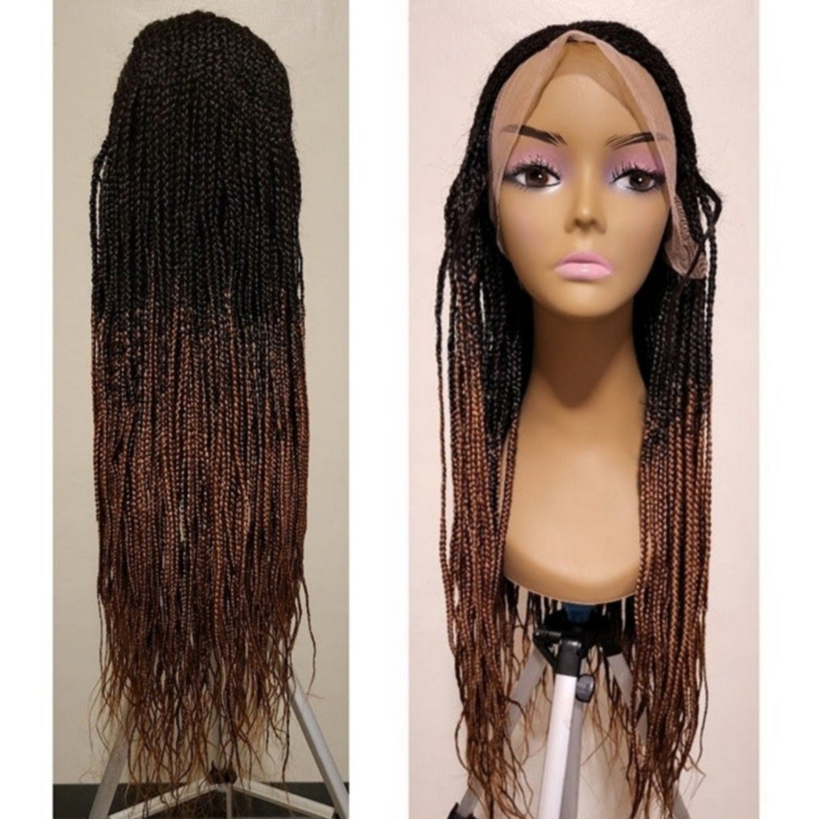 French Braid Fashion Lace Front Wig - Ombre Brown