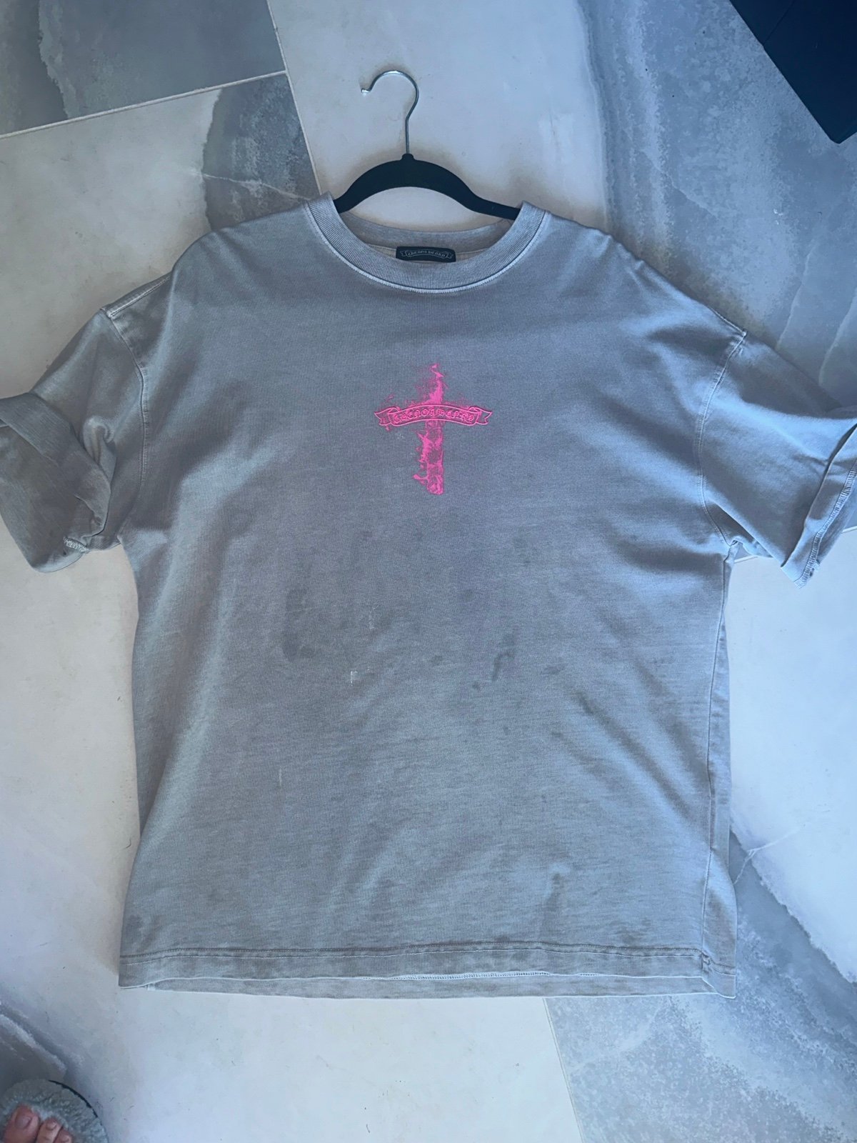 Vintage pink flame logo Chrome T-shirt