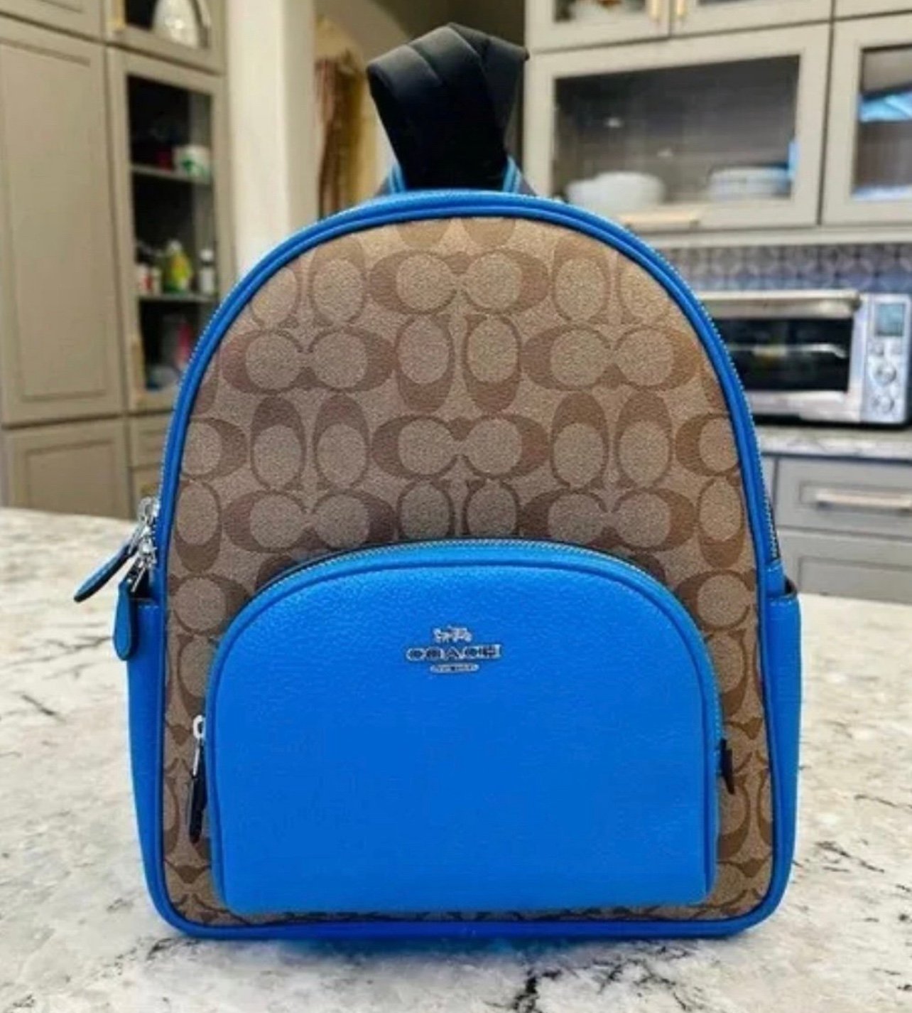 NWT COACH Court Backpack Khaki/Racer Blue Signature Canvas