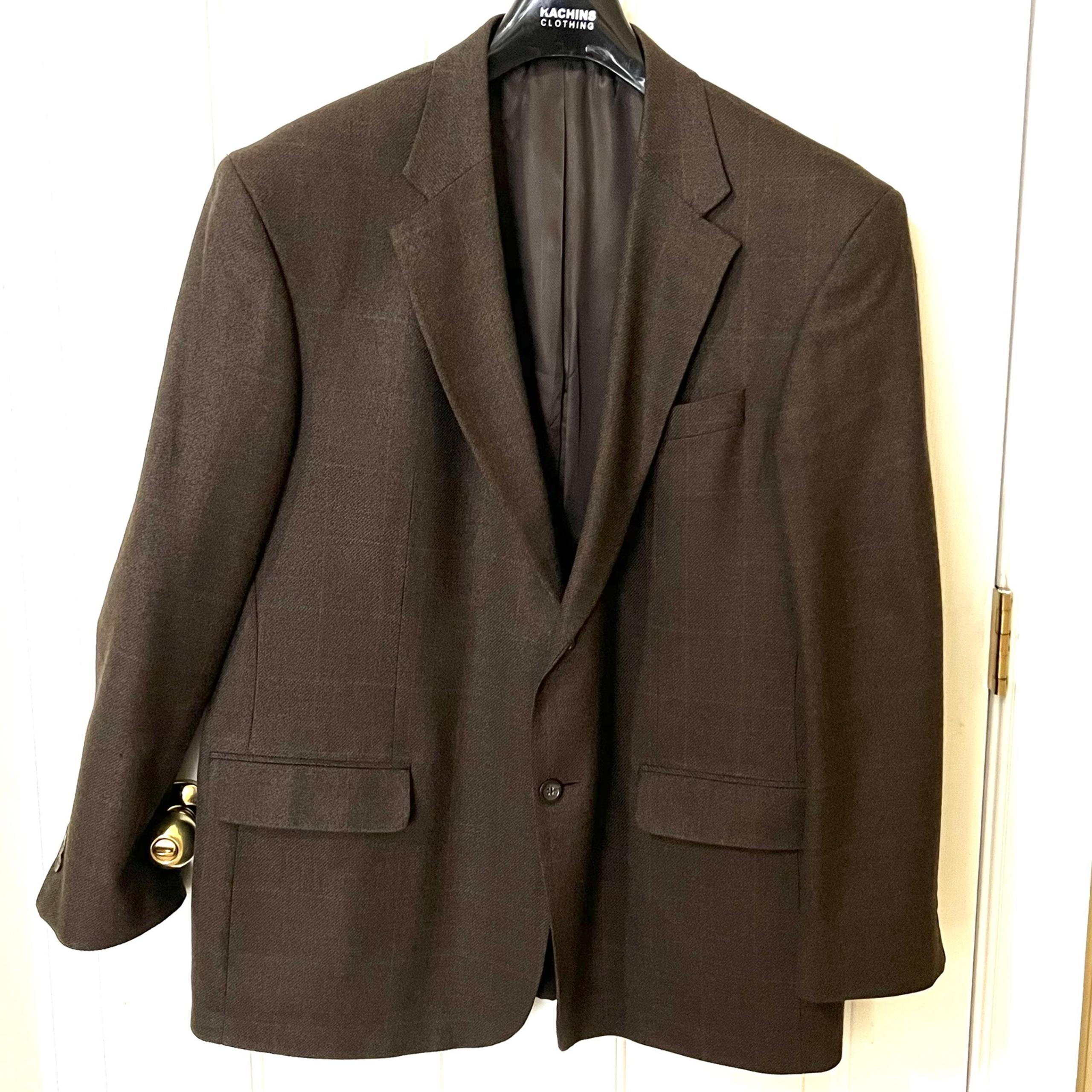 Oscar De La Renta Men Brown Plaid Lambs wool Cashmere 2-button Suit Blazer, 46 R