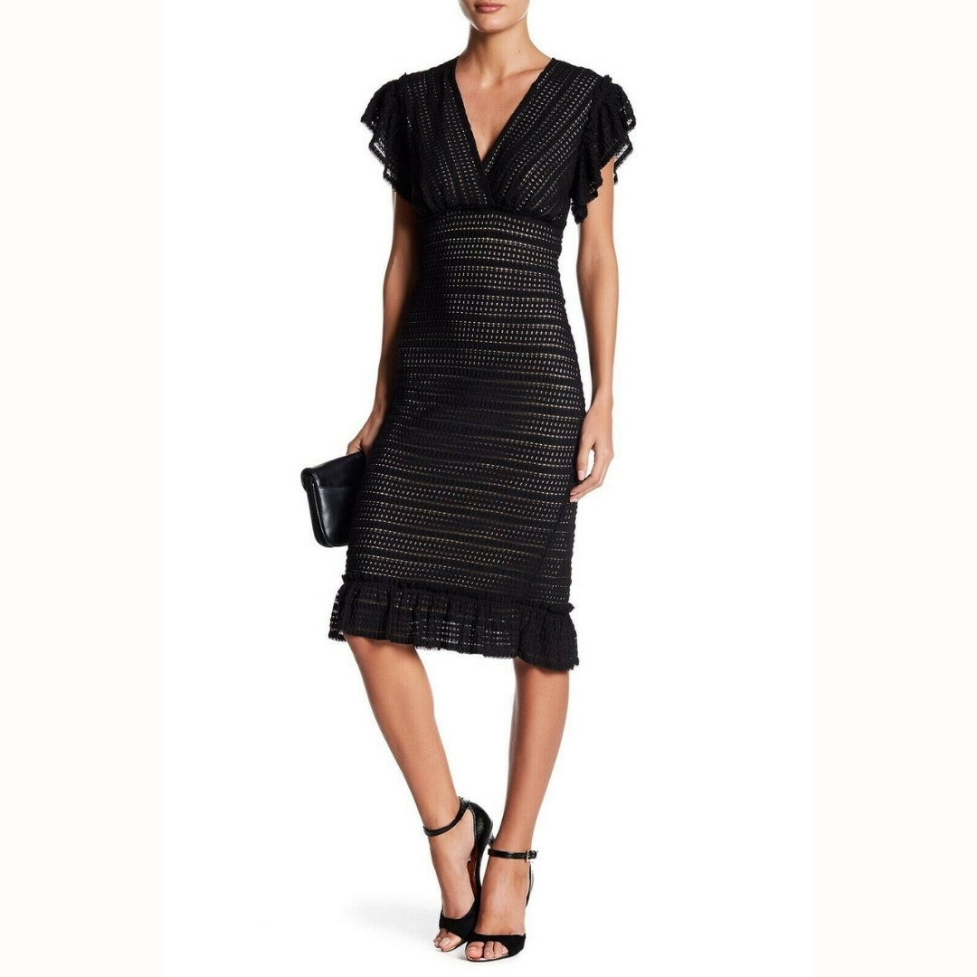 New MAX STUDIO Black Lace Ruffle Flutter Sleeve Dress | XS