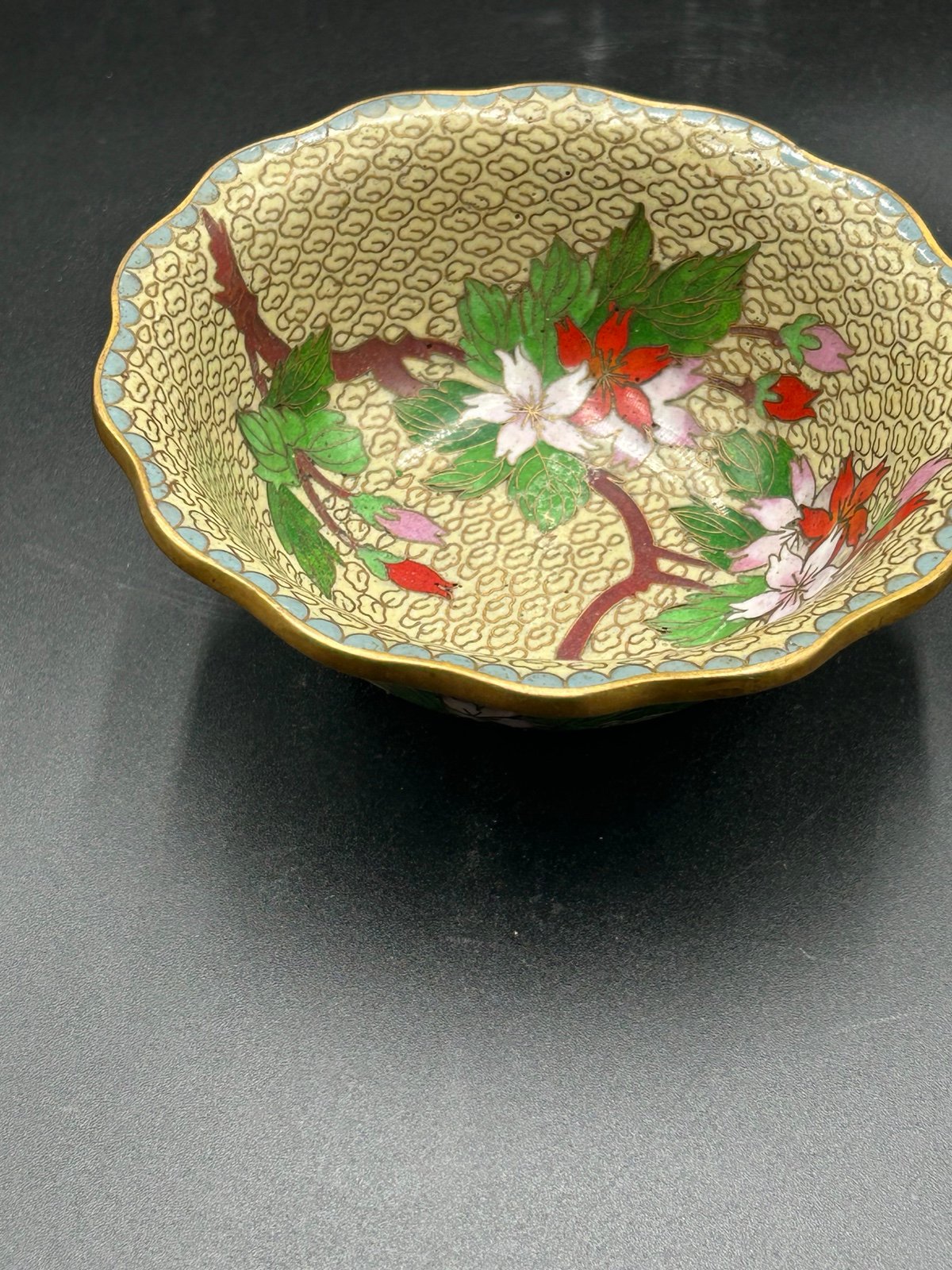 Vintage Jingfa cloisonné bowl, chinoiserie, Asian decor