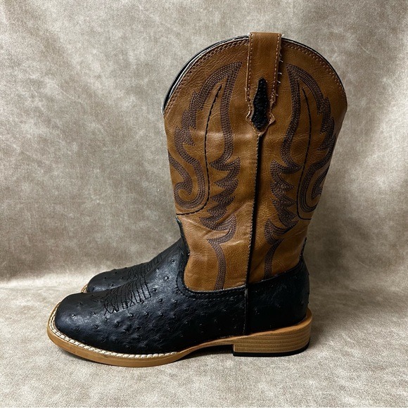 ROPER BOYS' OSTRICH PRINT WESTERN BOOTS - SQUARE TOE Sz 4 Y