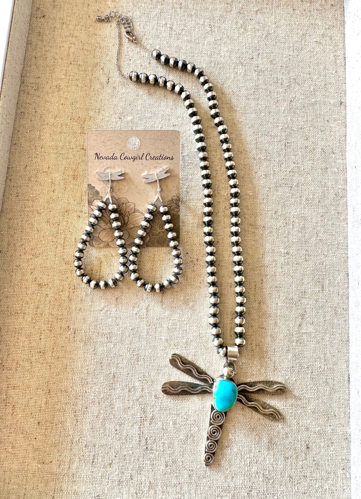 Native American Pearl Dragonfly Necklace & Earring Set
