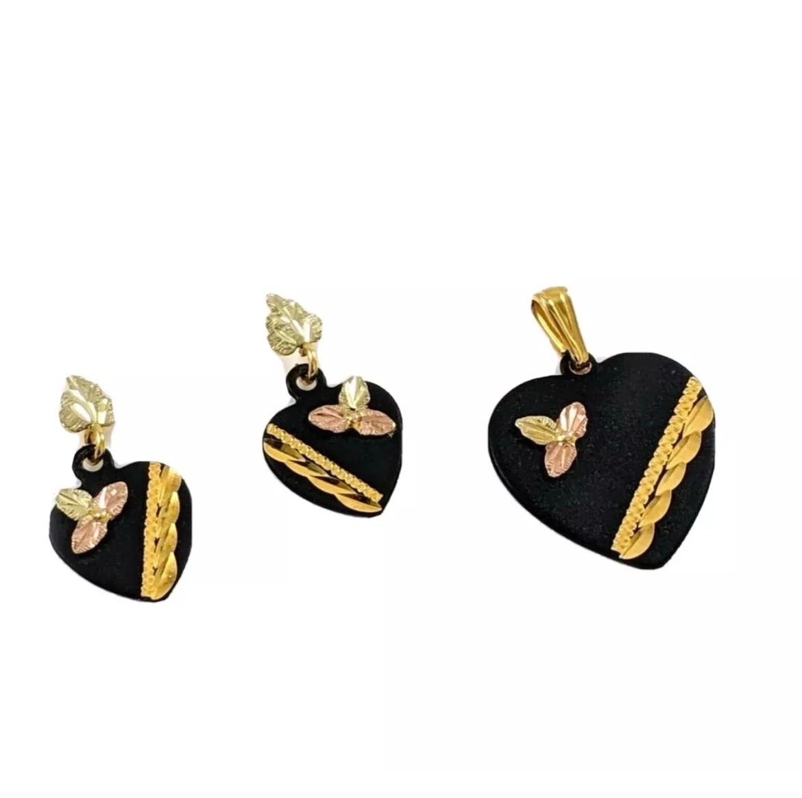 Black Hills Gold Onyx Heart Pendant and Earning set