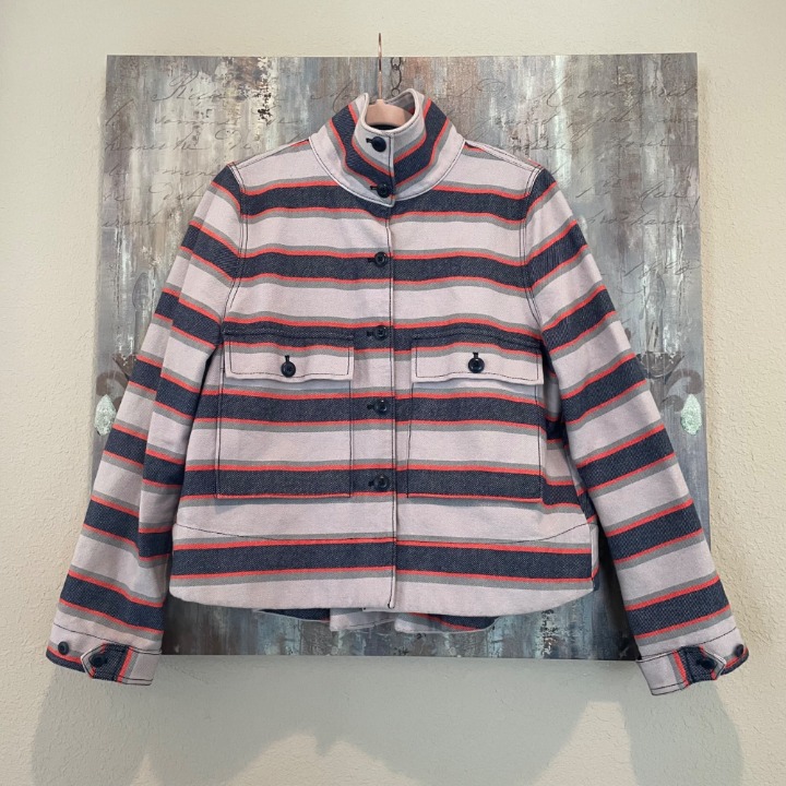 THE GREAT. Striped Denim Jacket