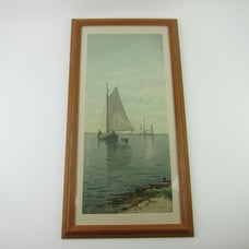 Antique Art Print Sailing Ship Blue Point Oyster Boats Alfred T. Bricher Framed