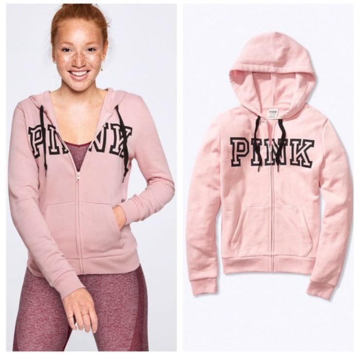 Vs Victorias Secret Pink Perfect Full Zip Hoodie Sweater Jacket Top Rose XS