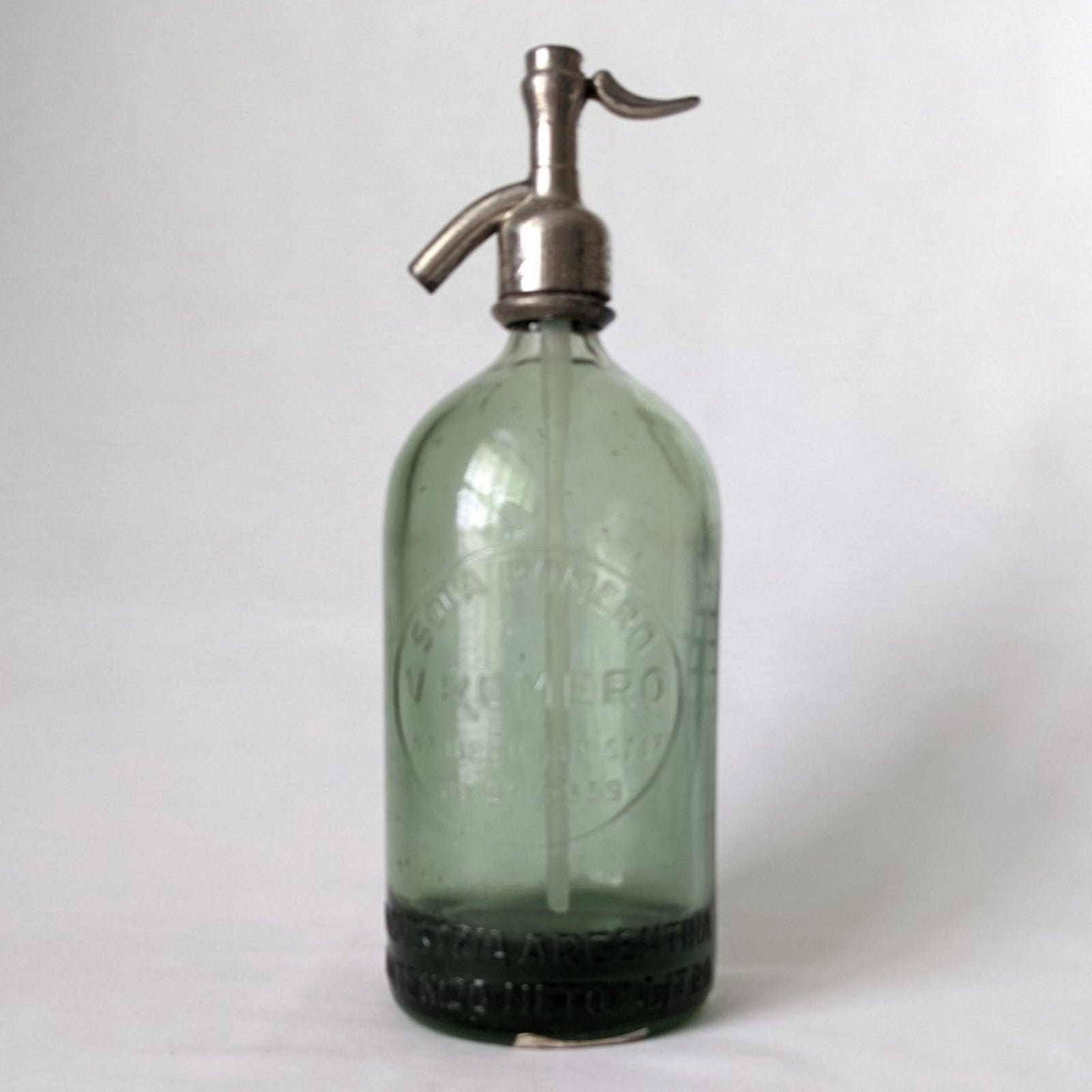 Vintage Antique 1939 Glass Siphon/Seltzer Water Bottle Green Made in Argentina