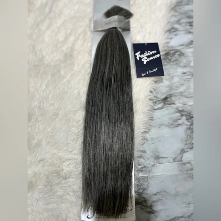 18 In Gray With silver highlights Bulk hair extensions in straight hair