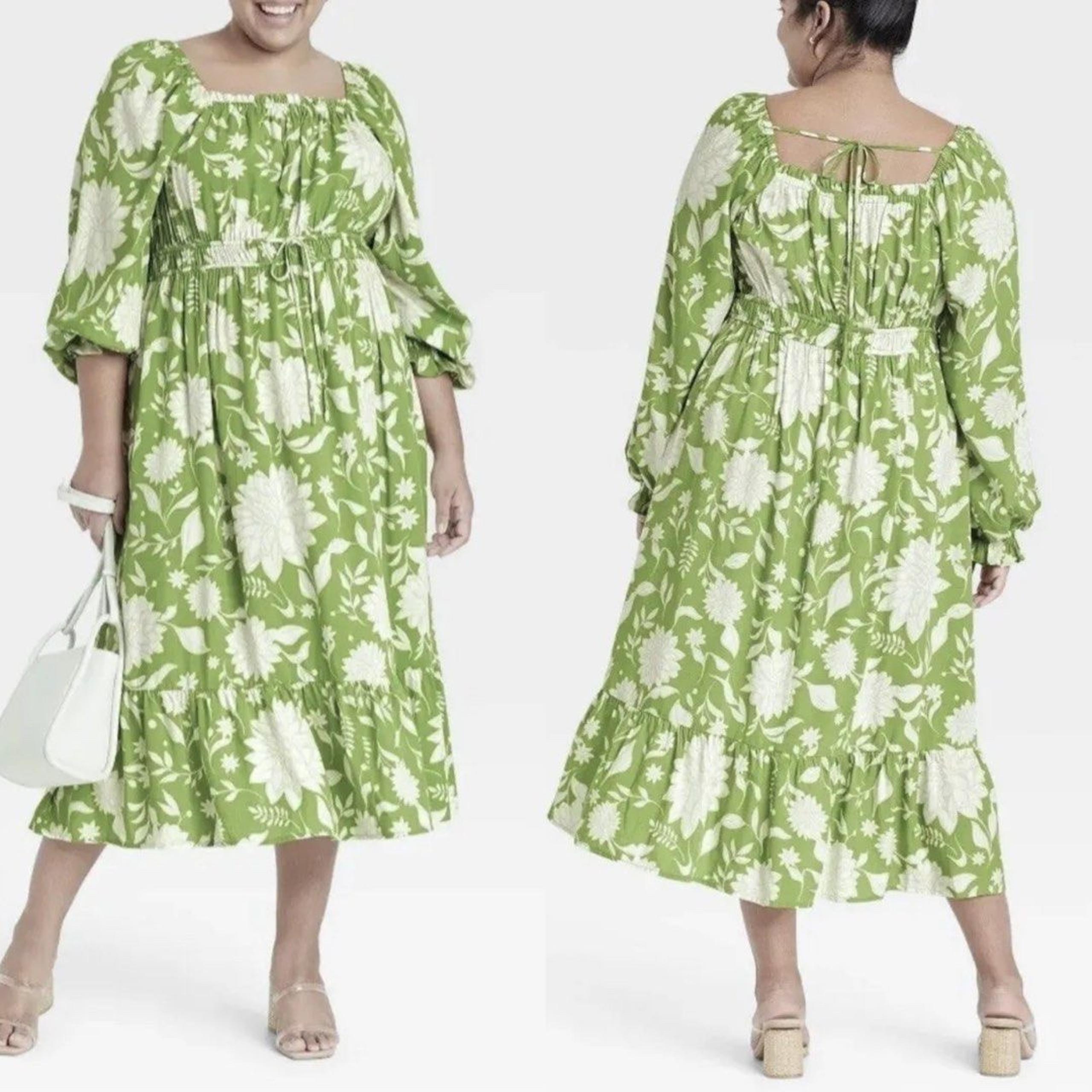 Ava & Viv Green Floral Boho Midi Dress Size 2X