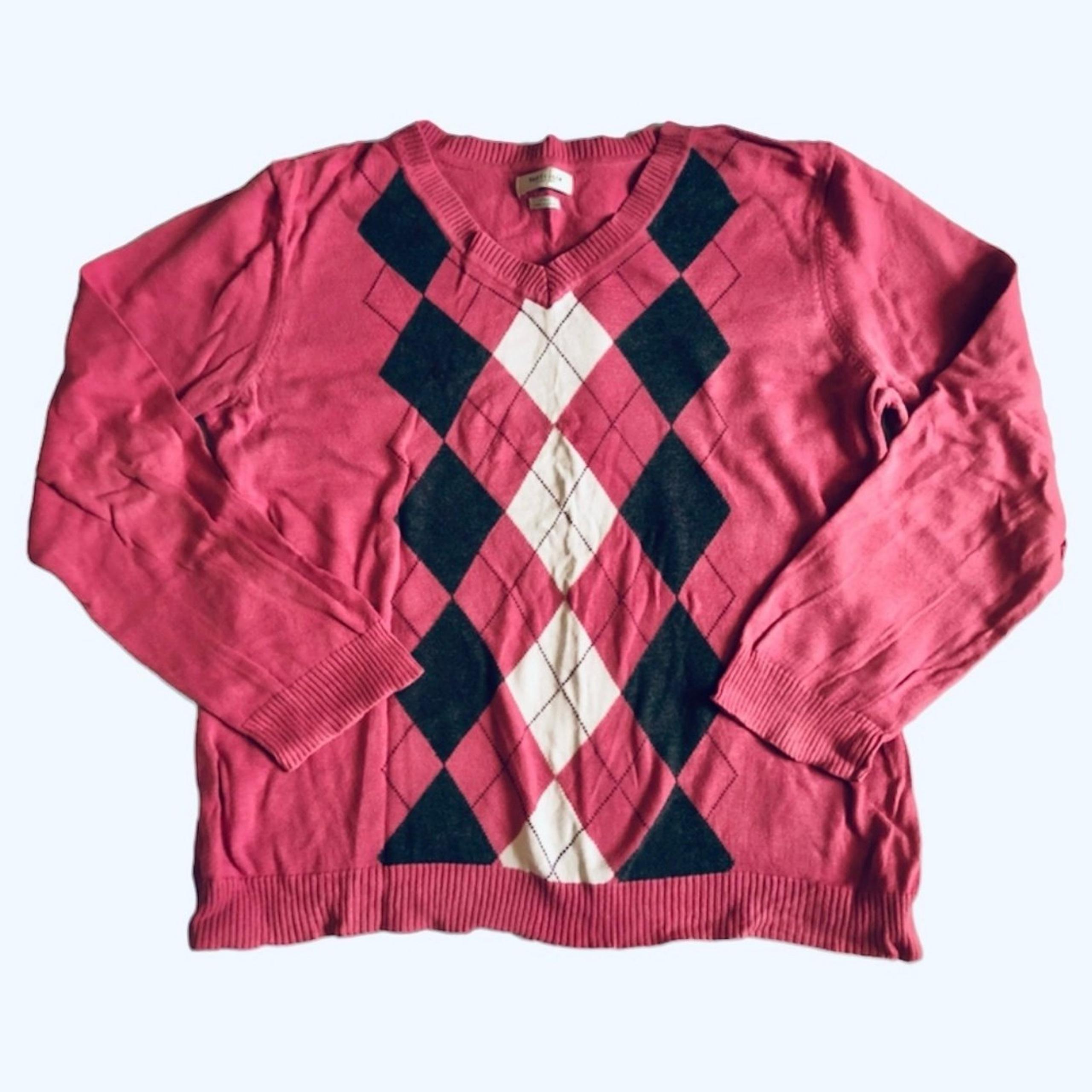 Van Heusen Pink Argyle Sweater Sz L