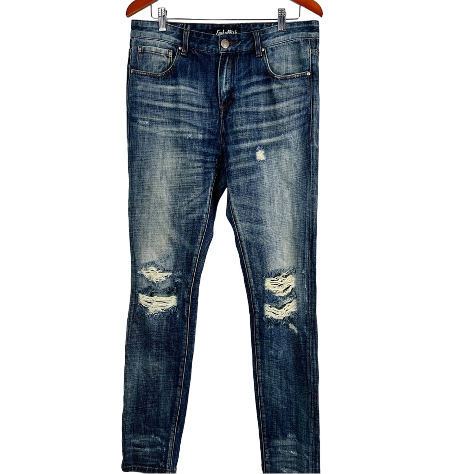 Sole play Embellish Mens Size 34 Distressed Dark Wash Jeans