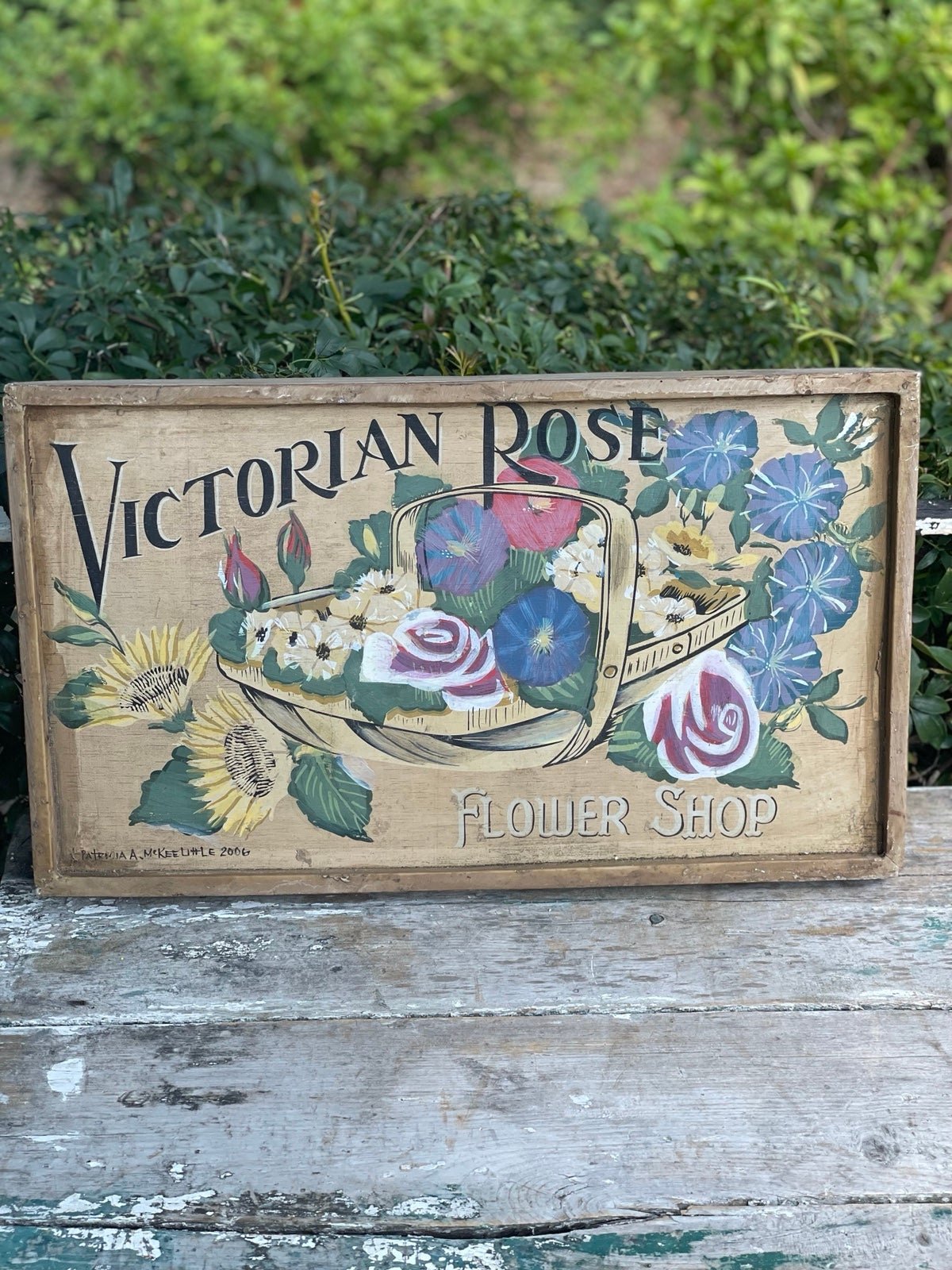 Vintage Victorian Rose Flower Shop Hand Painted Sign