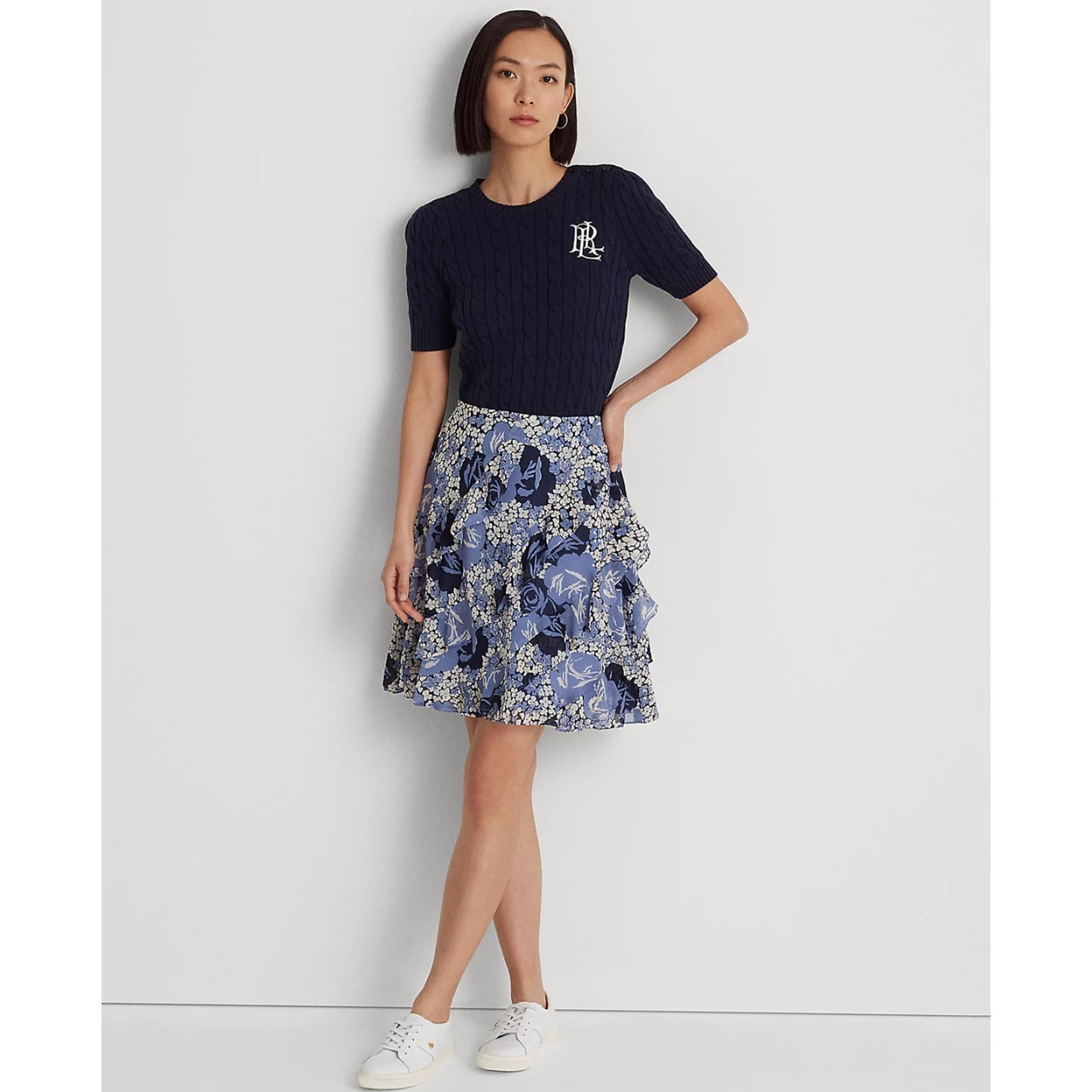 Lauren Ralph Lauren Floral Ruffle Chiffon Skirt A Line Cottagecore US 14 NWT
