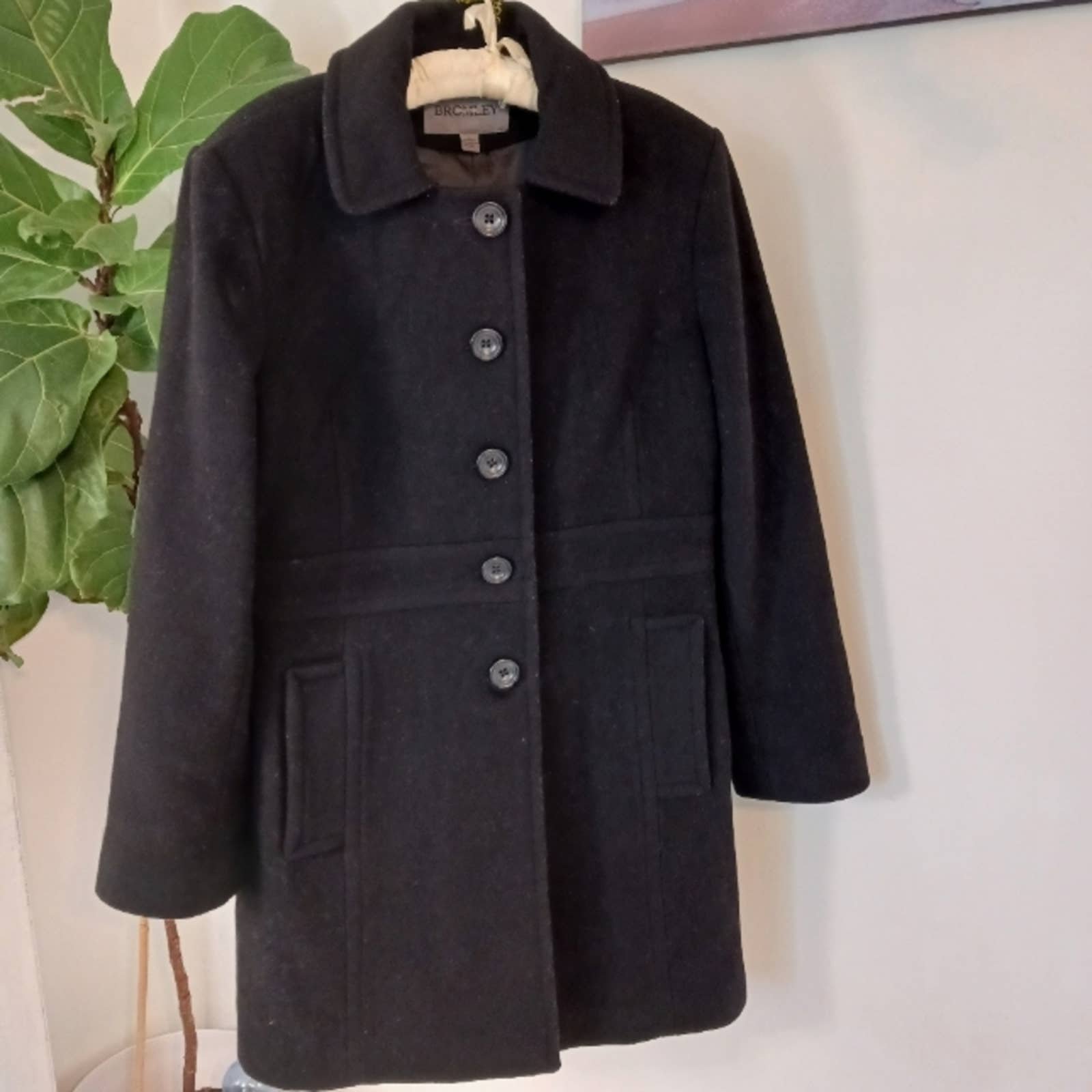Vintage Bromley Collection, Womens Pea Coat, Large Black Wool Blend Winter