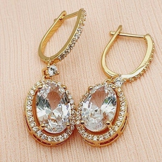 Noble Shiny Big Oval Zircon Hollow Silver Plated Earrings for Women, INDN8252