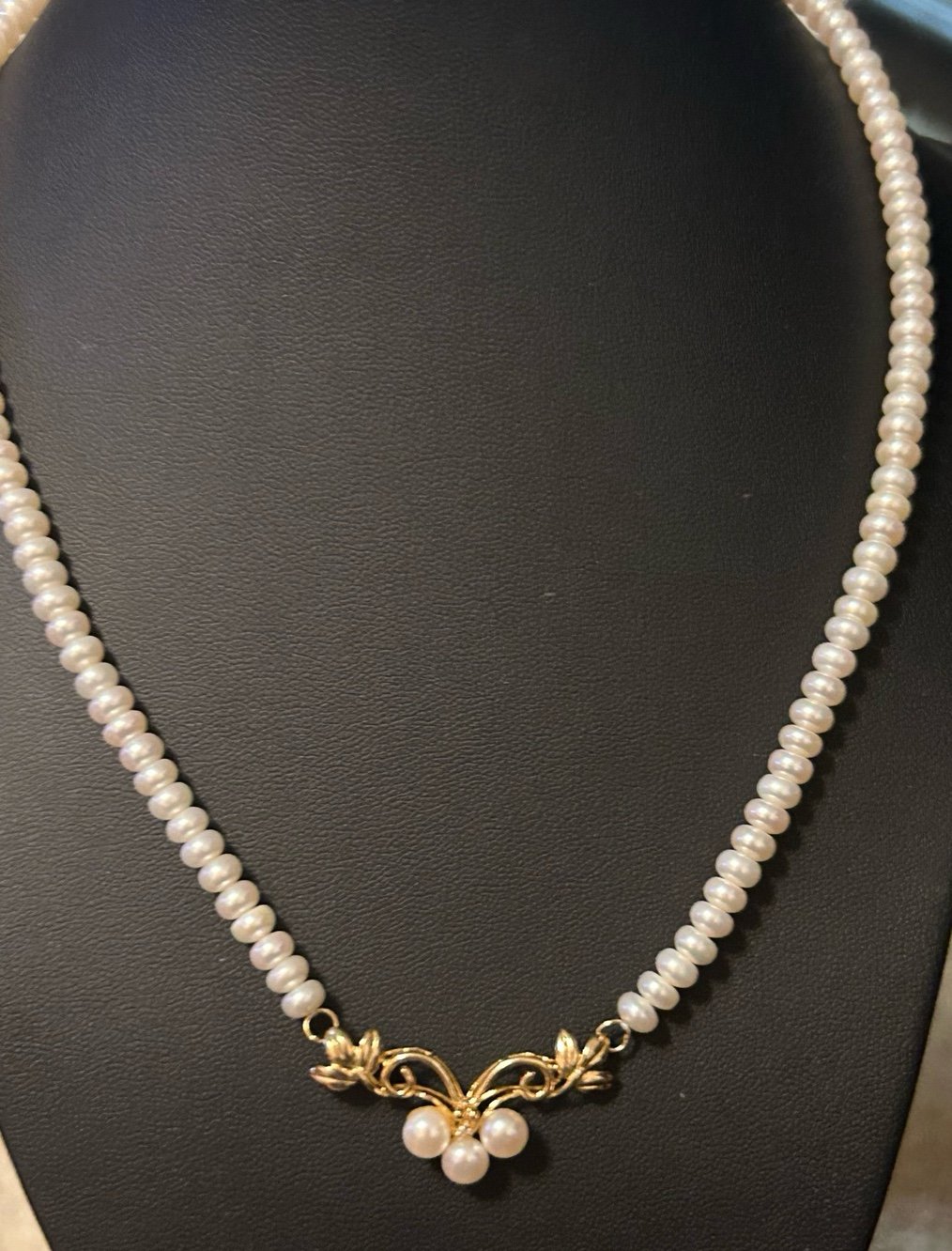 14K 585 Real solid yellow Gold Pearls beaded Cluster pearl pendant necklace