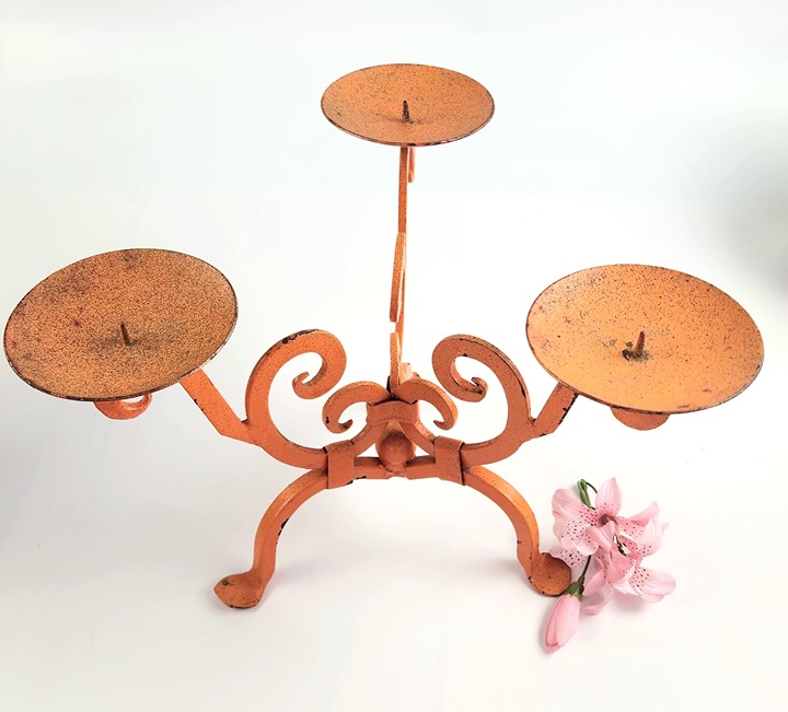 Vintage Wrought Iron - 3 Candle Holder Stand - Beautiful Design