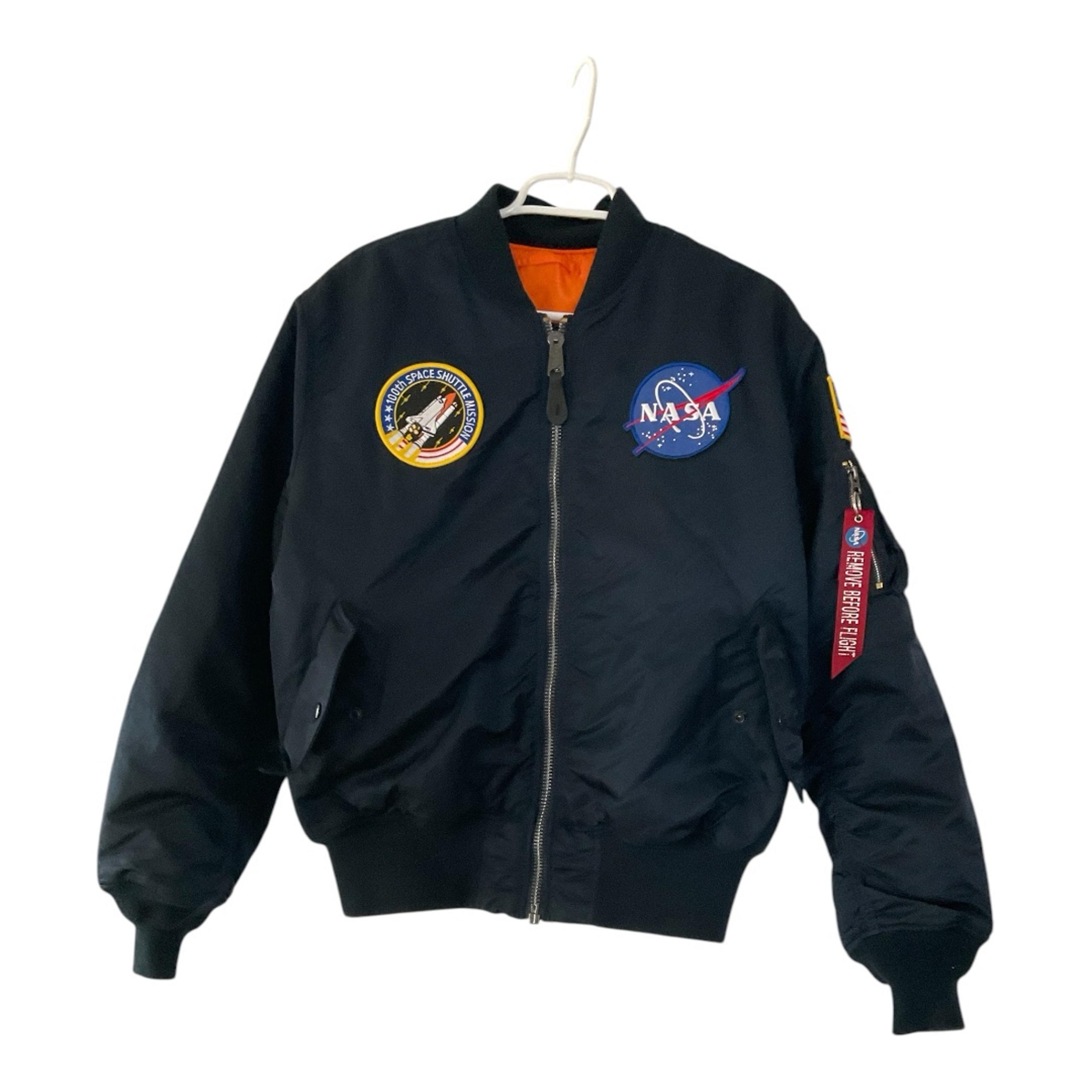 Alpha Industries NASA Men’s Sz L Navy Blue MA-1 Bomber Flight Military Jacket