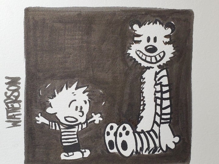 Watterson comic art, Calvin and Hobbs ink drawing, Calvin & Hobbs Comic artwork