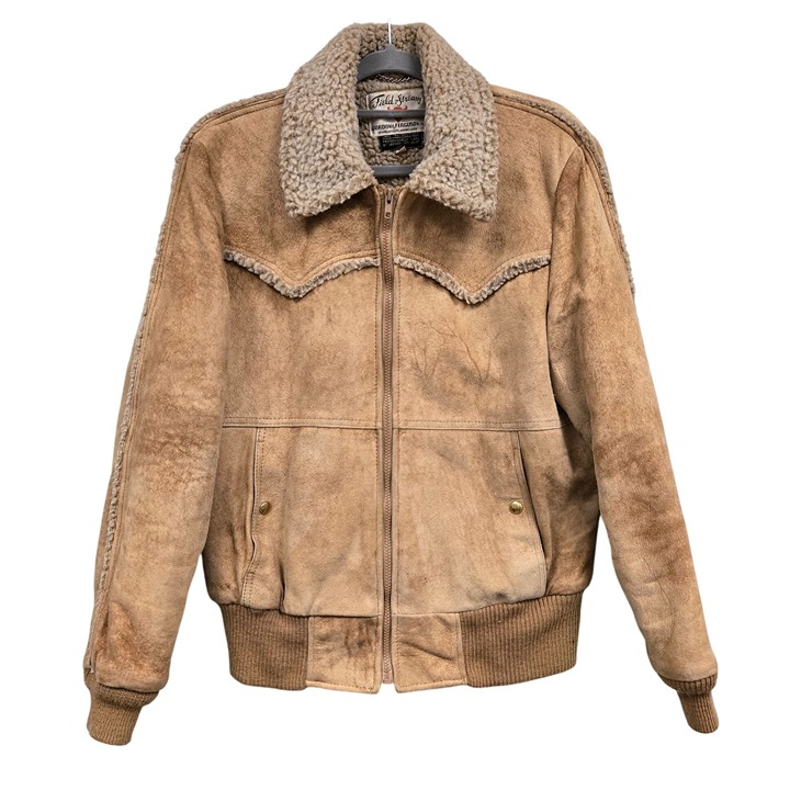 Vintage 60s 70s Mens 40 Tan Suede Sherpa-Lined Western Jacket Rugged Ranch Count
