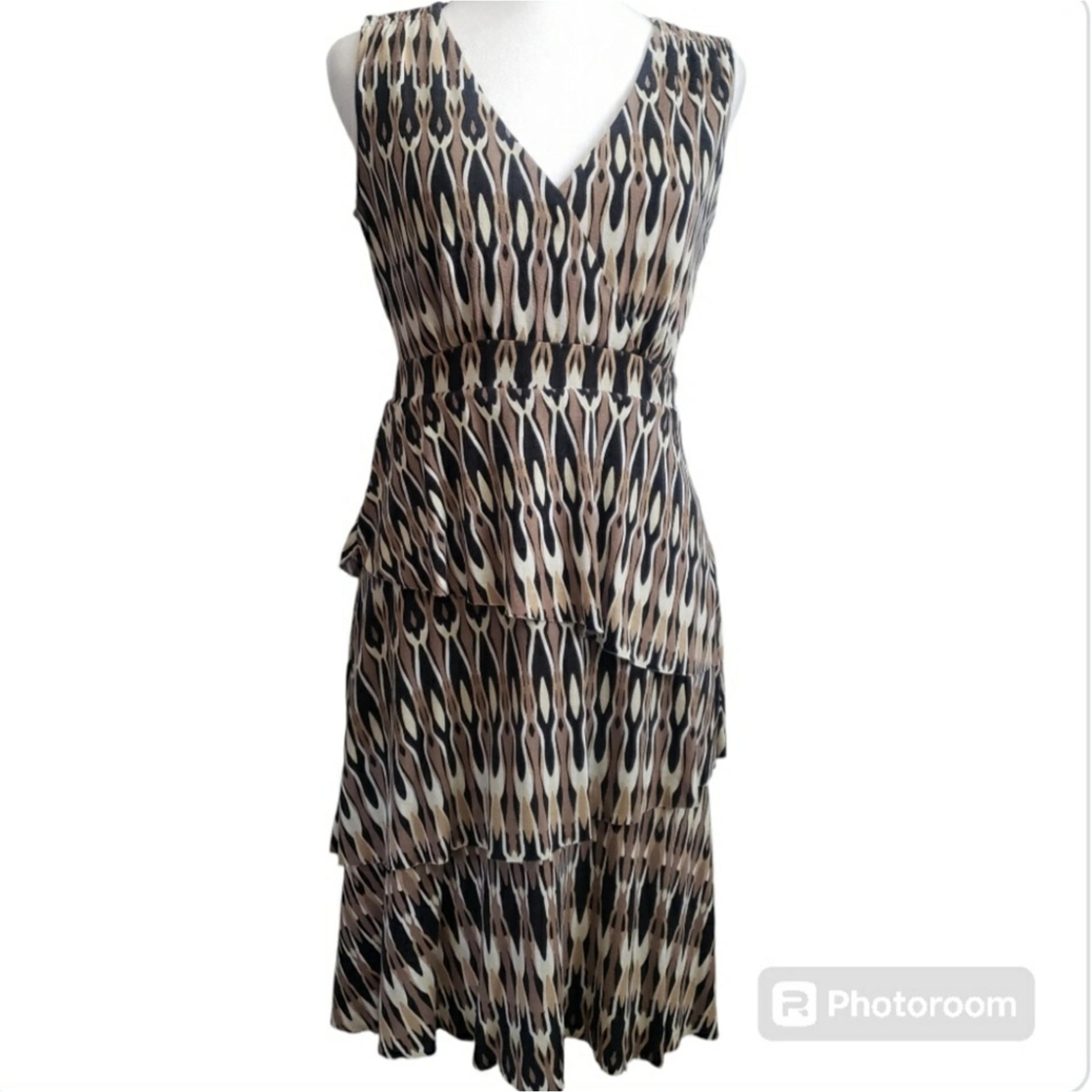 New York & Co Sleeveless Black and Tan Printed Dress - Size M