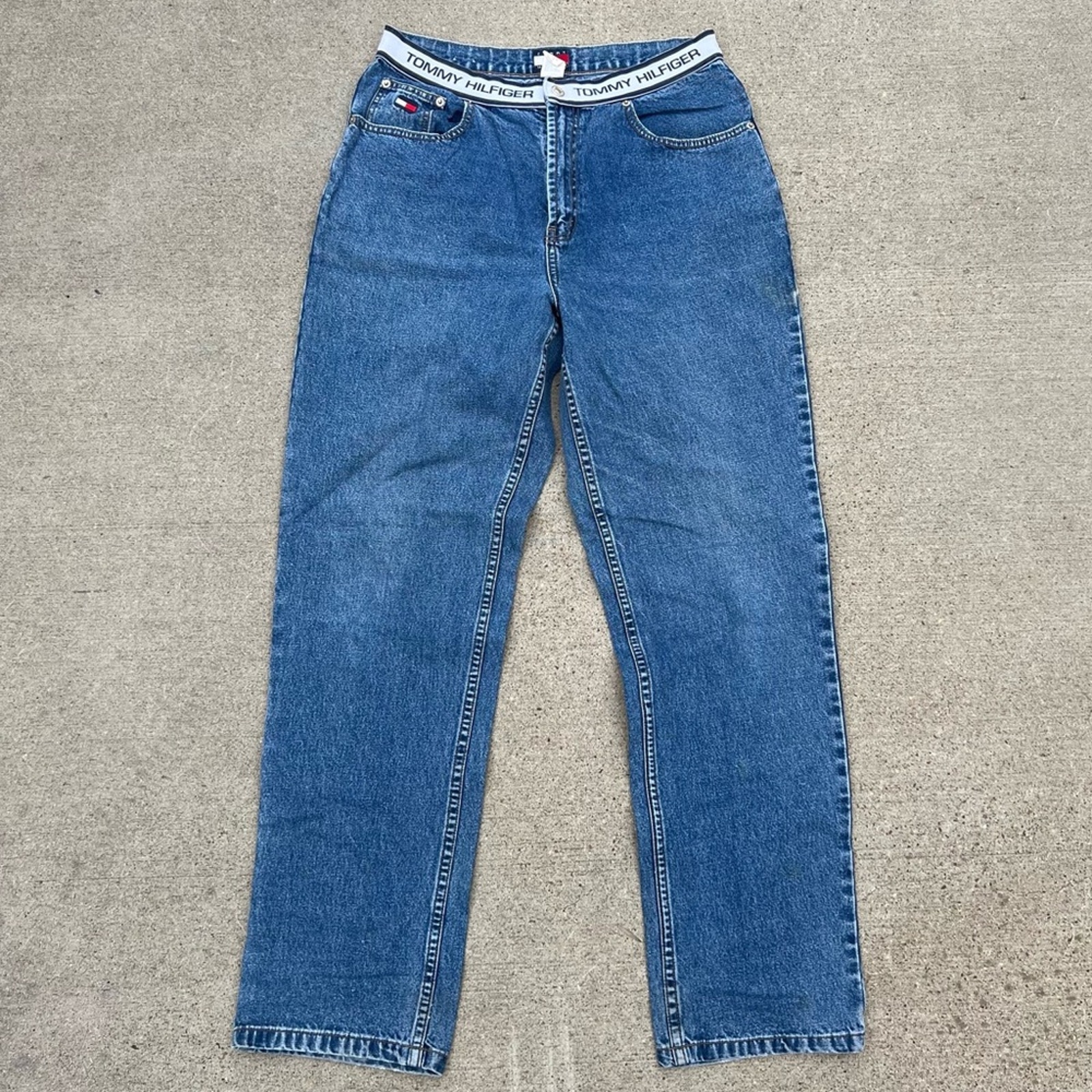 Vintage Y2K Tommy Hilfiger spell out waistband jeans relaxed fit Size 14